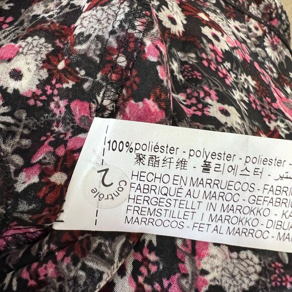 Zara black blouse Floral print Long sleeve peplum top boho romantic size M - Picture 4 of 13
